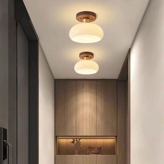 Retro Walnut Corridor Ceiling Light / Surface Mounted / Monochrome White Light