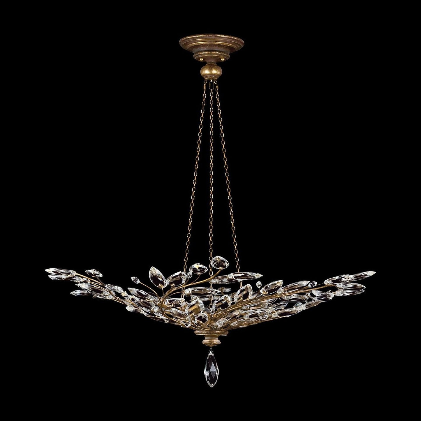 47-Inch Crystal Leaf Round Pendant Light / Gold