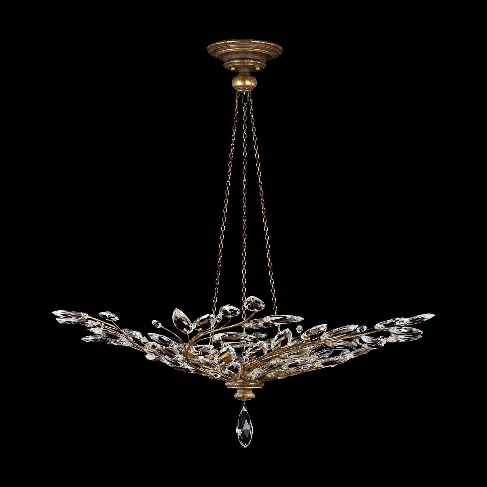 47-Inch Crystal Leaf Round Pendant Light / Gold