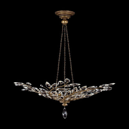 47-Inch Crystal Leaf Round Pendant Light / Gold
