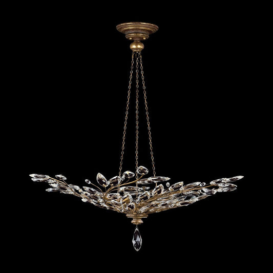 47-Inch Crystal Leaf Round Pendant Light / Gold