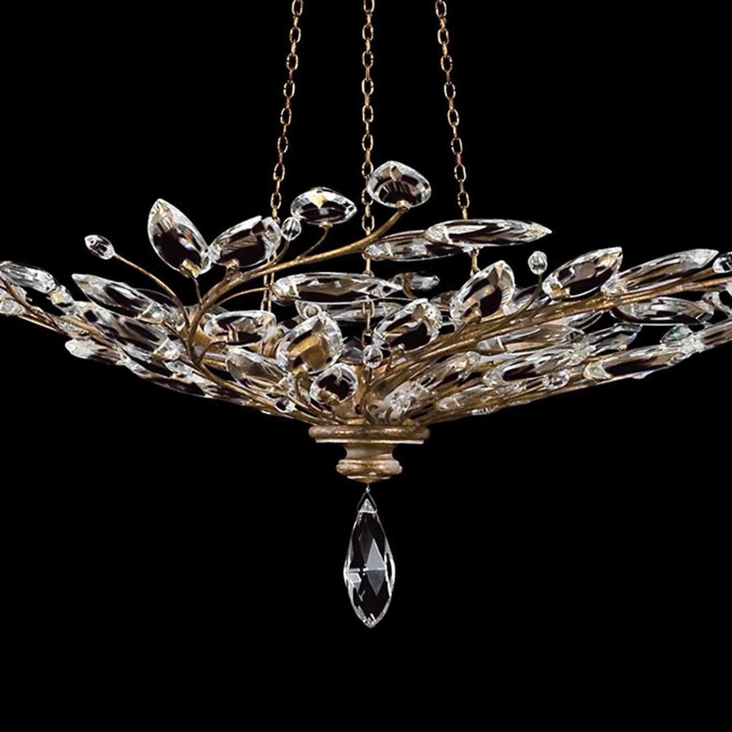 47-Inch Crystal Leaf Round Pendant Light / Gold Leaf