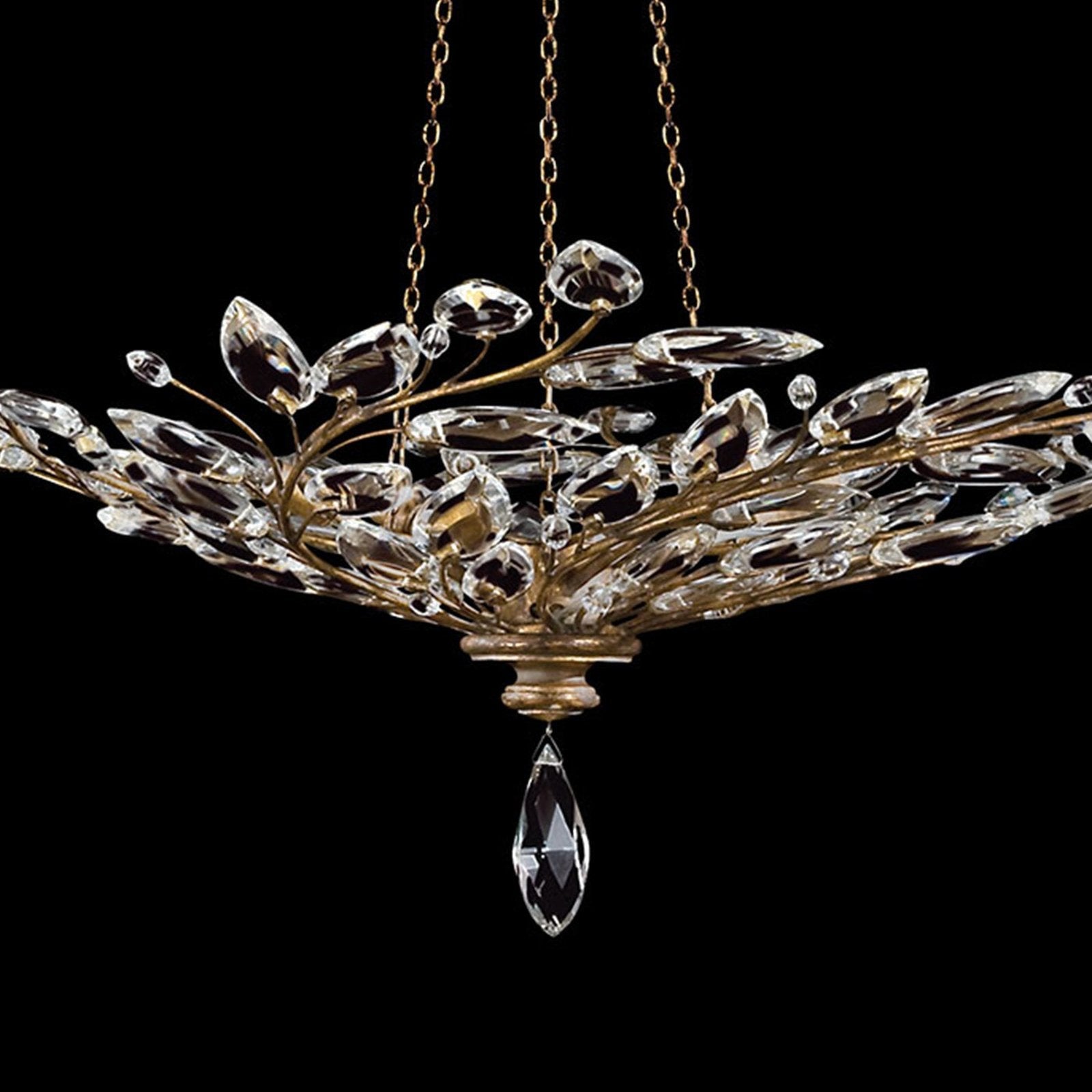 47-Inch Crystal Leaf Round Pendant Light / Gold Leaf