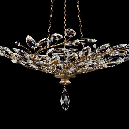 47-Inch Crystal Leaf Round Pendant Light / Gold Leaf