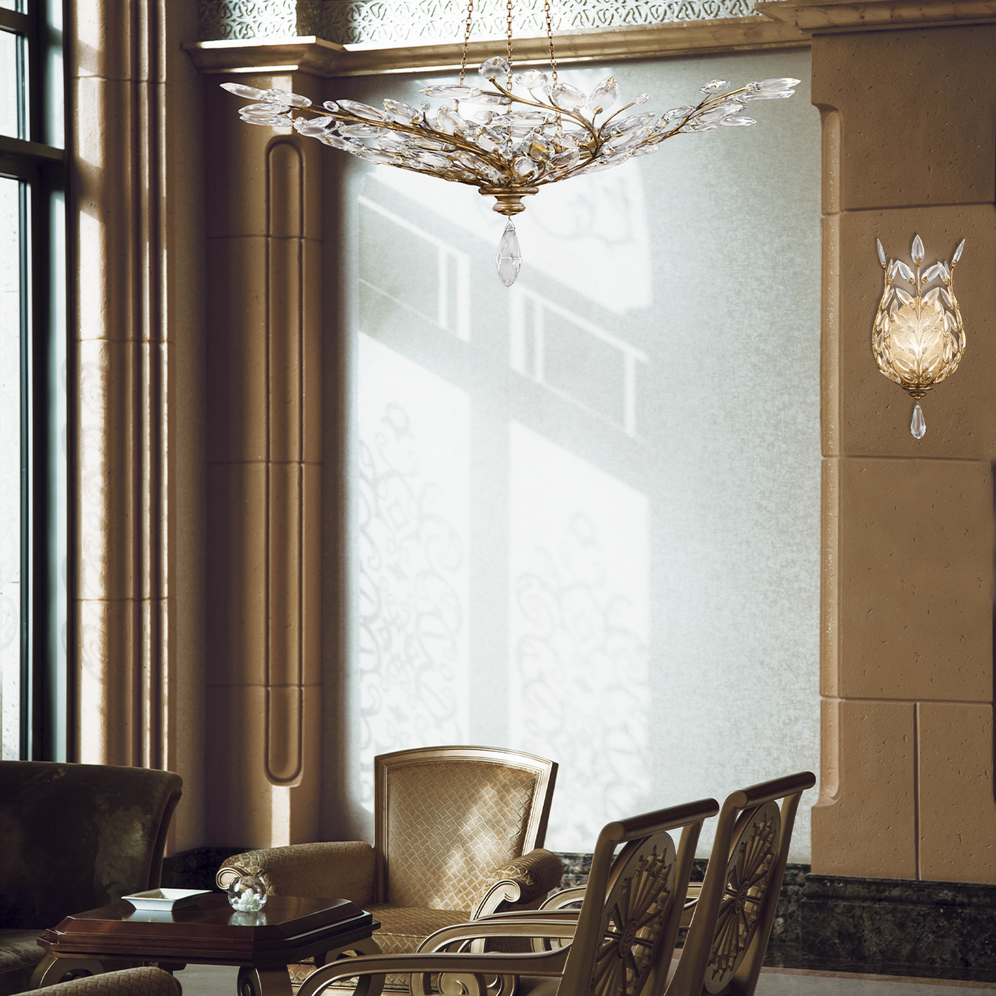 47-Inch Crystal Leaf Round Pendant Light