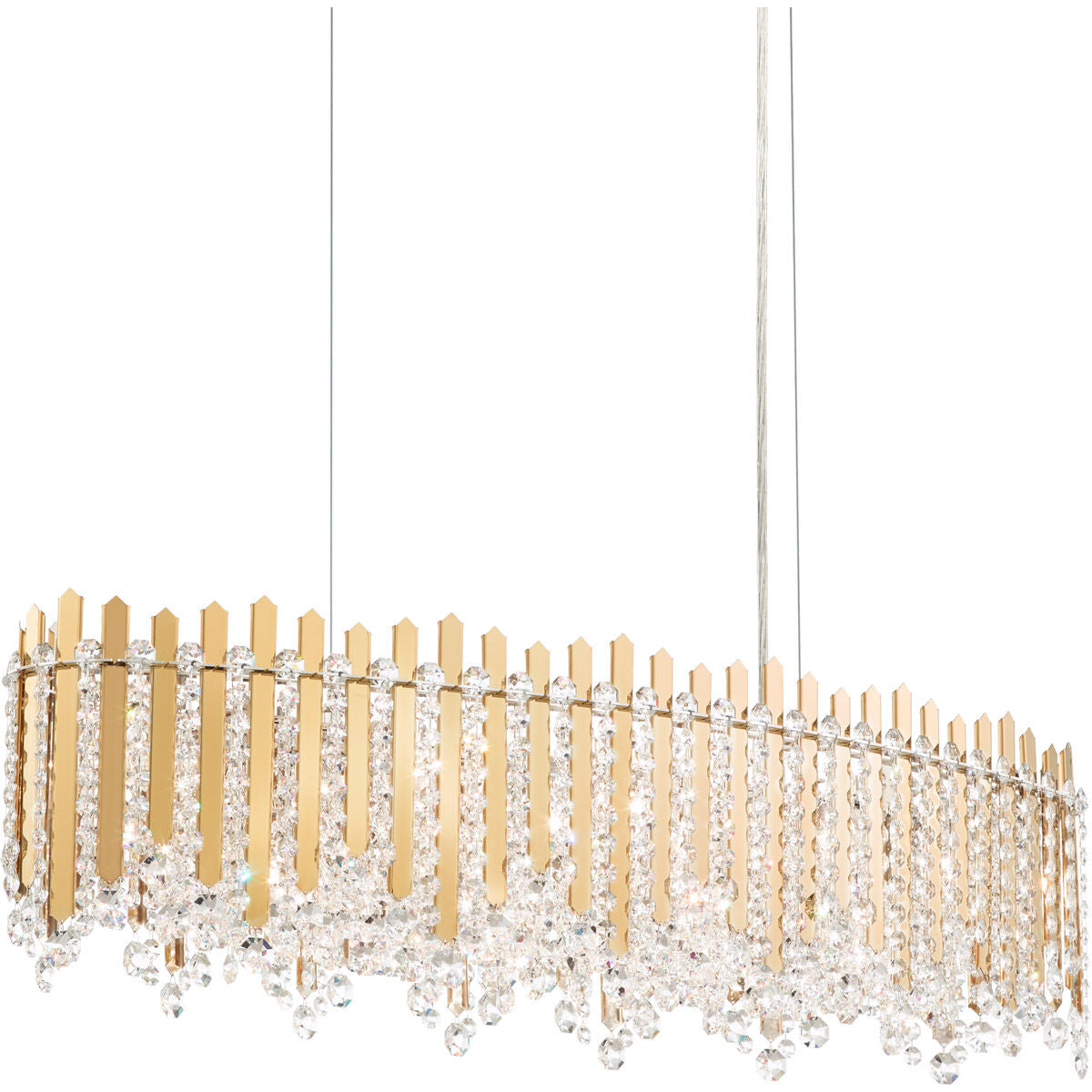 Crystal Strand Linear Pendant Light / Gold Mirror / Clear Crystals From Swarovski