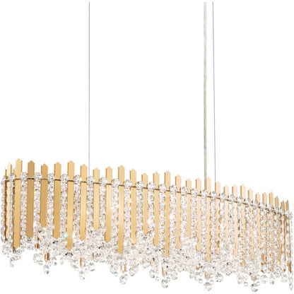 Crystal Strand Linear Pendant Light / Gold Mirror / Clear Crystals From Swarovski
