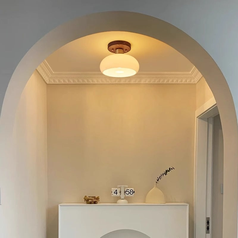 Retro Walnut Corridor Ceiling Light / Surface Mounted / Monochrome Warm Light