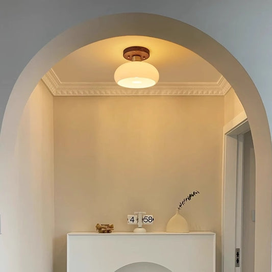 Retro Walnut Corridor Ceiling Light / Surface Mounted / Monochrome Warm Light