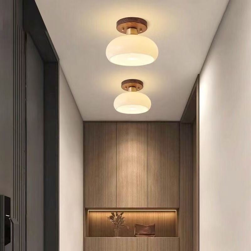 Retro Walnut Corridor Ceiling Light / Surface Mounted / Monochrome White Light