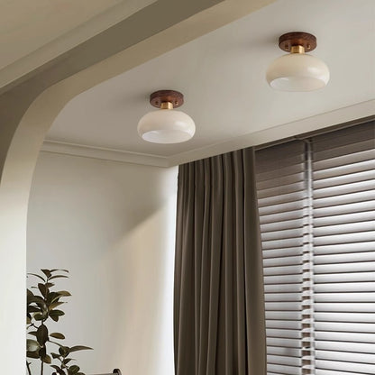 Retro Walnut Corridor Ceiling Light / Surface Mounted / Monochromatic Neutral Light